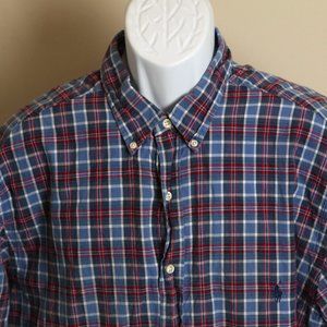 Ralph Lauren Men's red, white and blue plaid short sleeve shirt XLT Tall XL